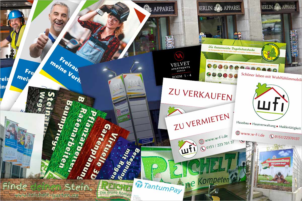 Firmenschilder + Werbebanner der Werbeagentur für Ulm